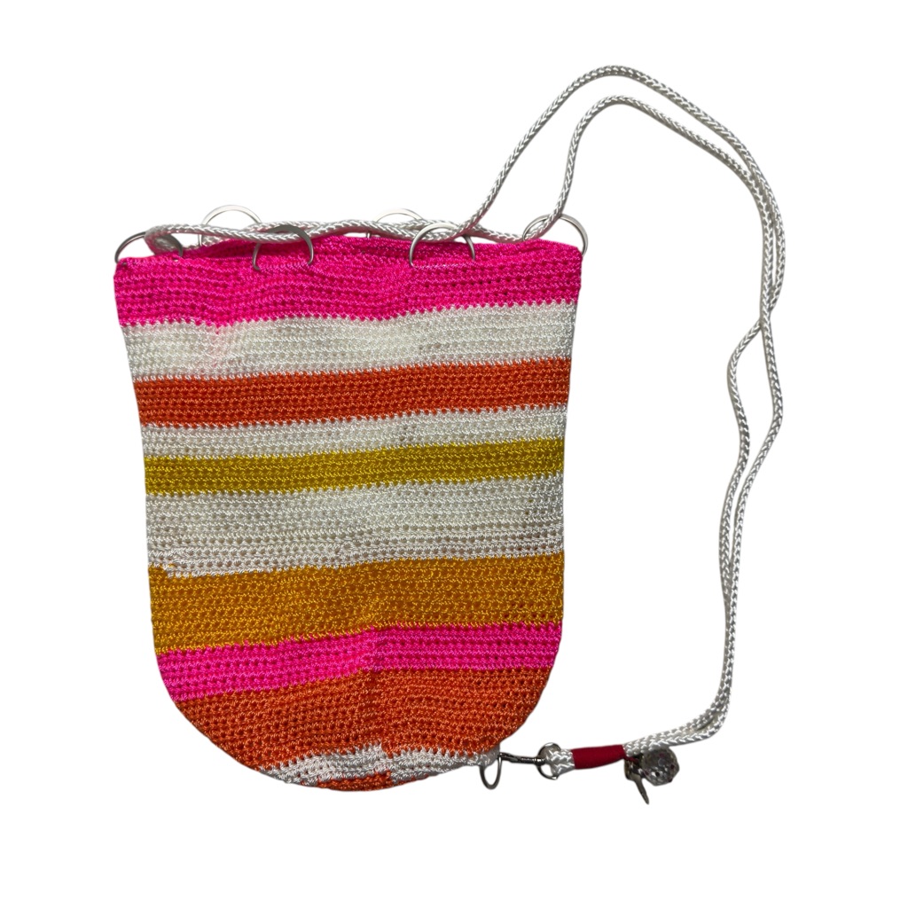 Handmade Crochet Stripe Bag Multicolor Pink Orange White